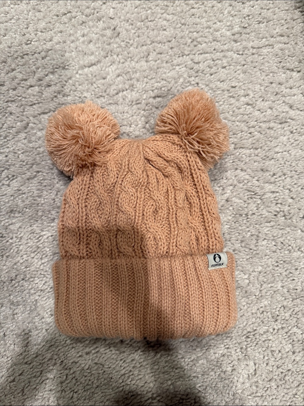 NWOT- FURTALK Kids Double Pom Cable-Knit Beanie - Peach